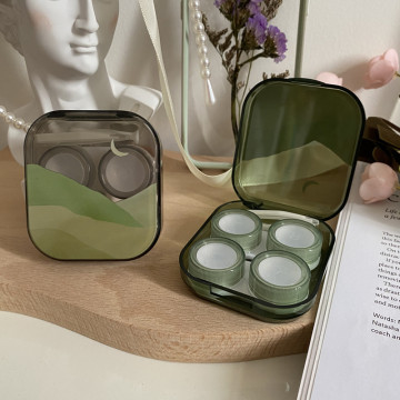 Caja de lentes de contacto retro transparente Caja de almacenamiento portátil de paquete múltiple Estuche de lentes de contacto 