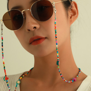 Nouvelle chaîne de lunettes de soleil pour unisexe avec perles colorées fleur fruit sourire pendentif anti drop masque lunettes 